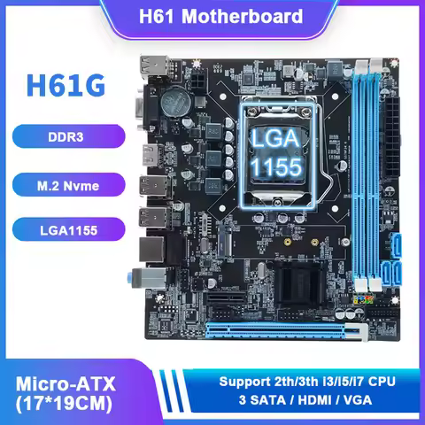 YiHESZ H61 Motherboard LGA 1155 DDR3 Work With 2nd/3rd i3/i5/i7 Supports M.2 NVME HDMI/VGA i5 3570 C