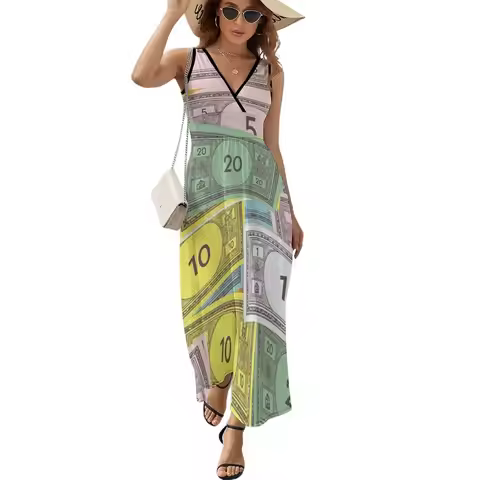 Money Monopoly Sleeveless Dress Evening dresses Women long dress Dress