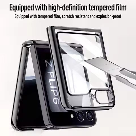 With Tempered Glass Protective case For Samsung Z Flip 6 5 Galaxy Z Flip6 Flip5 Spring Hinge All-inc