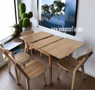 包送貨 Mater solid wood rubber wood extendable dining table +4 chairs實木橡膠木可伸縮餐枱+4椅dining table摺疊餐桌 伸縮餐檯