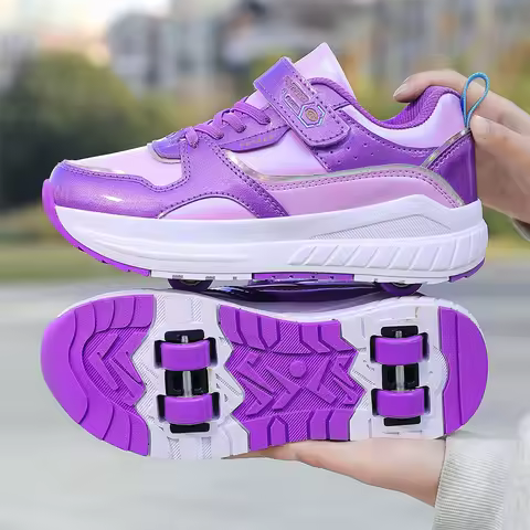 Shoes Children Roller Skates Fashion Leather Outdoor Sports Four Wheeled Shoes Casual Comfortable Wh