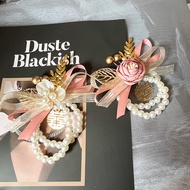 Bridesmaid Wrist Flower Groomsmen Corsage Sister Group Pink Wrist Flower Pearl Bracelet Family Corsa