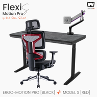 Work Station - Flexi Motion Pro S Set ชุดโต๊ะปรับระดับไฟฟ้าพร้อมเก้าอี้และมอนิเตอร์อาร์ม แถมฟรี! แท่