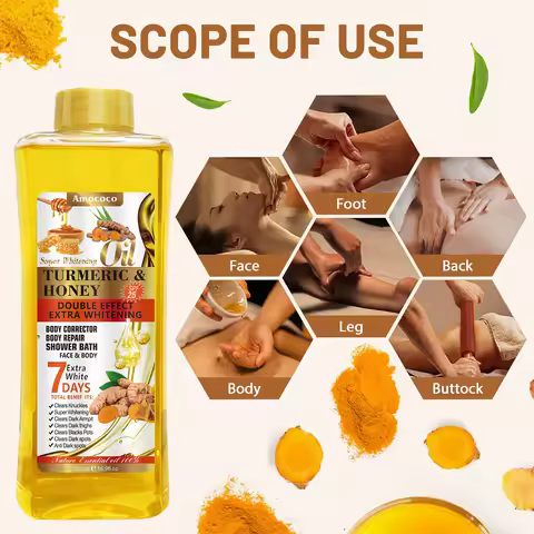 Amococo 2Pcs Turmeric Honey Body Oil Moisturizing Face Oil 200/500ml with Jojoba Oil Sweet Almond Oi