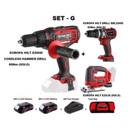 EUROPA HILT 20V CORDLESS HAMMER DRILL / CORDLESS JIGSAW WITH STARTER KIT COMBO SET