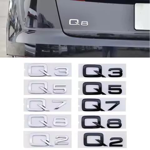 3D ABS Adhesive Chrome Black Car Trunk Number Letters Sticker For Audi Q2 Q3 Q5 Q7 Q8 Logo Emblem Na
