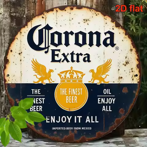Retro Wooden Round 2D Corona Extra Aluminum Plaque - Decorative Beer Sign for Bars Restaurants And C