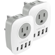 VINTAGE US to UK Ireland Travel Plug Adapter, 2-Piece Pack G-Type Power Adapter | 6 in 1 with 2 Sock