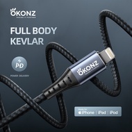 OKONZ MFI iPhone Cable KEVLAR USB C To IP Cable for 17 Pro Max/16 Pro/15 Pro Max/14 Pro Max/14/13 20