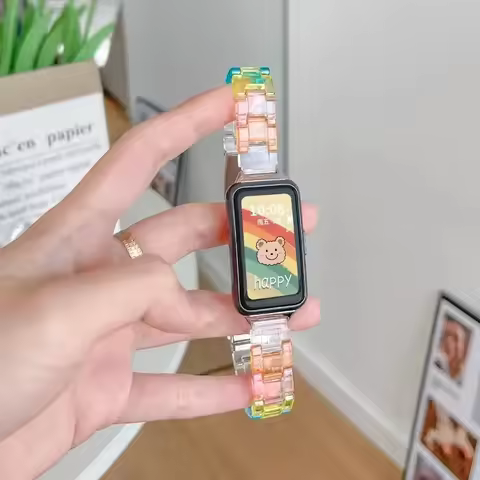 Woman Colorful Resin watch strap for Huawei 10 Band 9 8 7 Transparent Watchband Replacement Bracelet