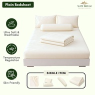 [SINGLE ITEM] Sora Soft White Plain Color Fitted Bedsheet/ Pillowcase/ Bolster case/ Quilt Cover 033