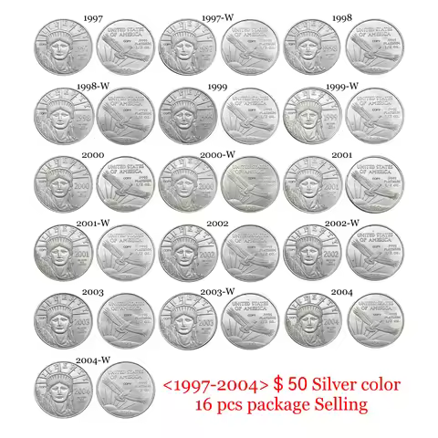 United States 1997-2004 Liberty 50 Dollars American Platinum Eagle Silver Plated US Copy Commemorati