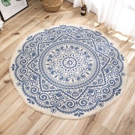 National Wind Cotton Print Home Living Room Rug Coffee Table Mat Floor Mats Bedroom Study Round Carp