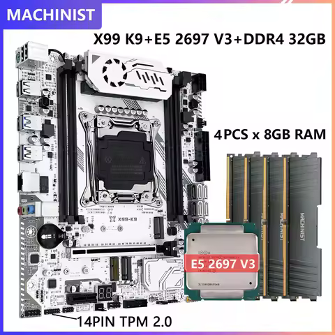 MACHINIST K9 X99 TPM 2.0 Motherboard Combo LGA 2011-3 Xeon E5 2697 V3 CPU Kit DDR4 32GB RAM Memory N