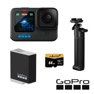 【GoPro】 HERO12 Black 三向輕裝套組 (HERO12單機+三向多功能自拍桿2.0+Enduro原廠電池+64G記憶卡)