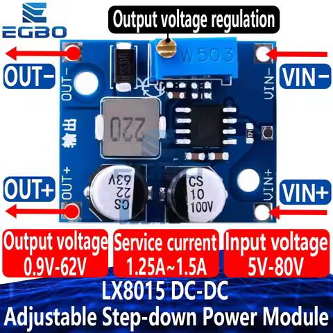 1~5PCS LX8015 DC-DC Adjustable Step-down Power Module Input 5-80V To 1-62V 1.5A Power Converter Over