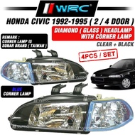 Honda Civic 1992-1995 EG6 EG9 SR4 ( 2 / 4 Door ) Diamond ( Glass ) Headlamp ( Black ) With Blue Corn