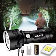 ไฟฉายแรงสูงควอดคอร์โฟกัสคงที่ 2000m Range Zoomable 10000 Lumen Rechargeable Aluminum Alloy LED Tacti