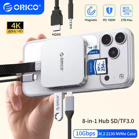 ORICO Magnetic 10Gbps M.2 2230 NVMe Case USB A Type C Hub Docking Station PD 100W 4K@60Hz HDMI-Com S