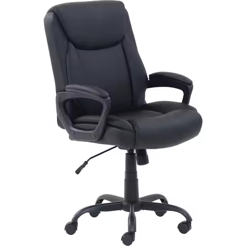Mid-Back Ergonomic PU Padded Adjustable Office Chair with Armrests, 26D x 23.75W x 42H