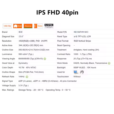 New A+ Laptop LCD/LED Screen/Display For Lenovo GeekPro G5000 IRH8 LOQ 15APH8 15IRH8 82XT 82XV IPS F