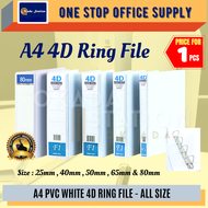A4 4D PVC RING FILE- WHITE  / Fail Kulit Keras / White File / Fail Putih