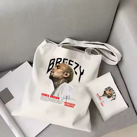Vintage Chris Brown 11 11 Tour 2025 Printed Tote Bag Chris Brown Tote Bag Modern Pop Singer Canvas B