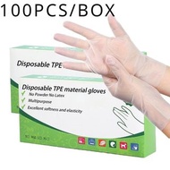 100/200只裝一次性TPE手套，無粉無乳膠，適用於廚房、浴室清潔
