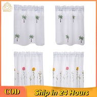 【Ready Stock】1/2 Panels Embroidered Coffee Short Curtain Rod Pocket Modern Window Curtain For Cabinet Door Bedroom Home Decor
