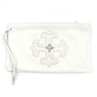 Chrome Hearts 高品質 Filigree Plus Dagger 拉鍊手拿包，帶肩帶，SV925 皮革，白色和銀色，男士款