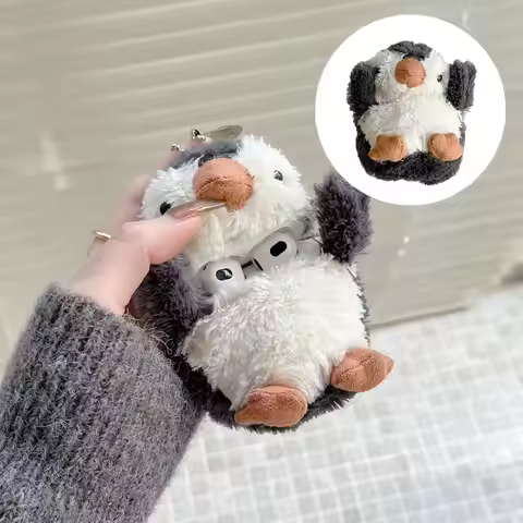 Air Pods Pro 1/2 Wireless Bluetooth Earphone Protective Case Plush Penguin Cartoon Earphone Cover Du