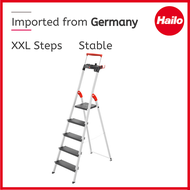 Hailo German 5 Step Safety &amp; Stable Aluminium Household Step Stool/Ladder Wide Steps L100