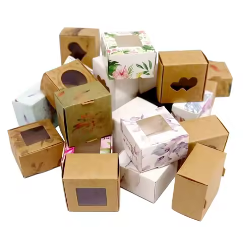 10pcs 4x4x2.5 cm white/kraft paper/black window paper boxes Diy jewelry set display box