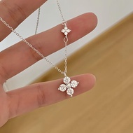 Double Four Leaf Clover Zircon Pendant Necklace Women Four Leaf Clover Clavicle Chain Girls Necklace