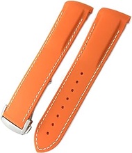 GANYUU Rubber Silicone Watchband For Omega Seamaster GMT Diver 300 Speedmaster Hamilton 19mm 20mm 21mm 22mm Watch Strap (Color : Orange white, Size : 20mm Rose buckle)