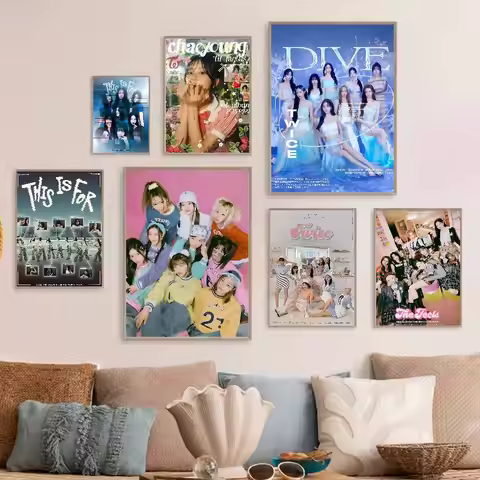 1pc Korean Girl Singing Group T-Twice Movie Sticky Posters Retro Kraft Paper Sticker DIY Room Bar Ca