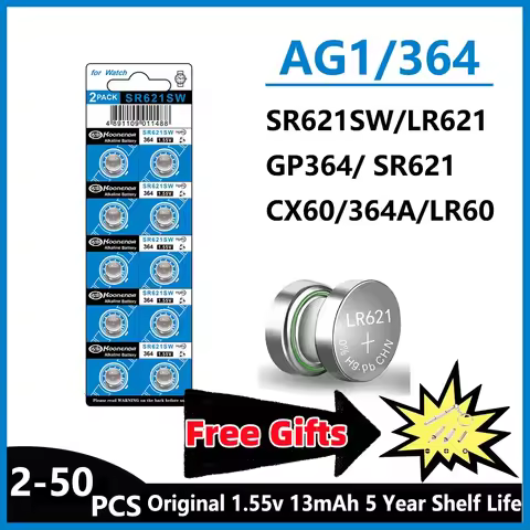 High Capacity 5-50PCS SR621SW AG1 LR621 364 363 LR60 164 1.5V Alkaline Coin Silver Button Coin Watch