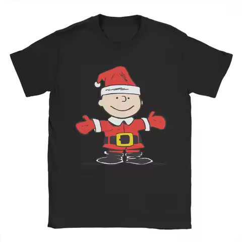 Men T-Shirts Snoopy Peanuts Christmas Charlie Brown Vintage Pure Cotton Tees Short Sleeve T Shirt Ro