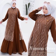 (COD) YUMNA DRESS GAMIS CRINKLE AIRFLOW DI MIX BROKAT TULLE MEWAH PAKAIAN WANITA TERBARU 2024