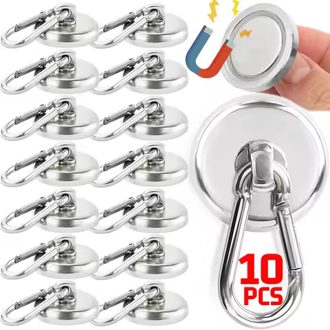 10/1PCS Strong Magnetic Hook with Buckle 360°Rotating Carabiner Magnet Hook Kitchen Bathroom Hanging
