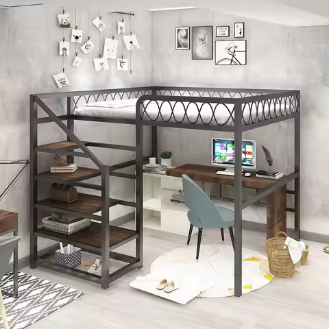 Apartment Black Wrought Iron Elevated Bed B & B Hostel Loft Iron Bed Student Dormitory Upper and Low