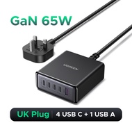UGREEN Nexode 65W GaN 5-Port Desktop Charger 4x USB-C 1x USB-A Smart Power Distribution & Multi-De