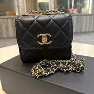 *SHIHNA名牌精品* CHANEL Trendy CC Mini 小羊皮 黑金扣斜背鍊包 保卡款