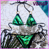 VBNGF 2ชิ้น/เซ็ตเลื่อมมันวาวเซ็กซี่แหวนชุดบิกินี่เชื่อมโยงชุดว่ายน้ำสตรีบราคล้องคอผูกข้างชุดว่ายน้ำช