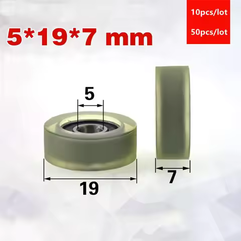 10pcs/50pcs 5*19*7mm polyurethane PU coated bearing 605-2RS drawer showcase roller bearing friction 