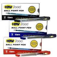 12pcs/Box  HBW  Original 2000 Ballpoint pen Black/Blue/Red School Supplies Office supplies