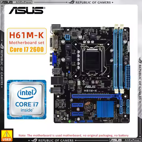 ASUS LGA 1155 Motherborad kit with H61M-K+I7 2600 CPU Support i5-2500K 3570K i7-2700K 3770K CPU 2xDD