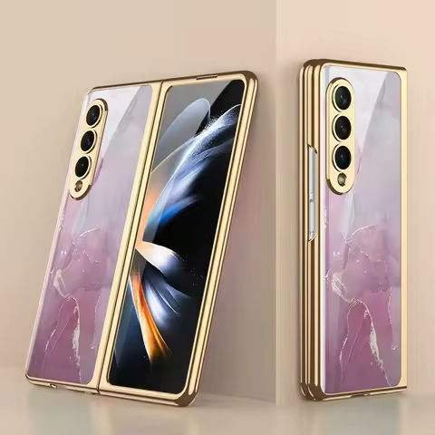 For Samsung Galaxy Z fold 3 case electroplated painted pattern tempered glass cover for Galaxy Z Fol