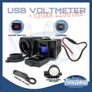 Motorcycle Voltmeter with USB Port and Cigar Lighter