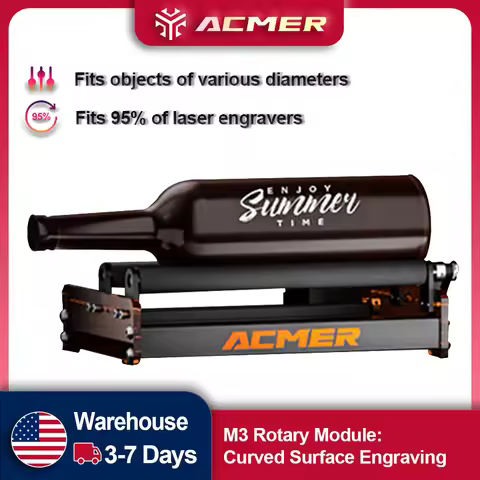 ACMER M3 Rotary Roller for 95% Laser Engraver Y-axis 360° Rotating 6-164mm Engraving Diameter Ideal 